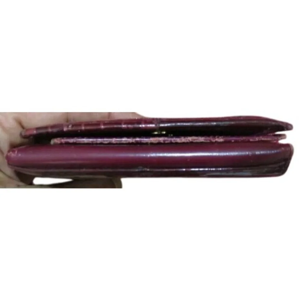 Givenchy Vintage Burgundy Ostrich Croc Embossed Leather Trifold Wallet coin case